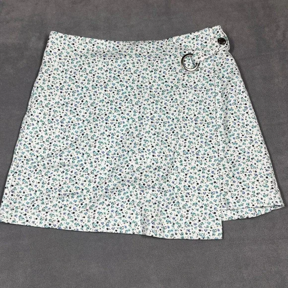 Justice Girls Skort Size 14 White Floral Print Faux Wrap Built in Shorts Stretch
