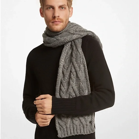 ARMANI EXCHANGE oversized chunky scarf handmade brown cable wool