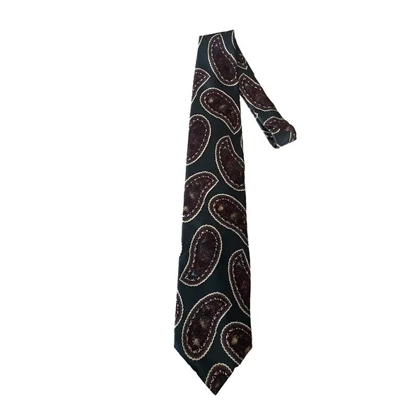 Christian Dior Designer 100% Silk‎ Paisley Green Red Tie