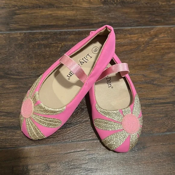 Lily & Dan Little Girls Pink Glitter Flower Ballet Flats Dress Shoes Size 9