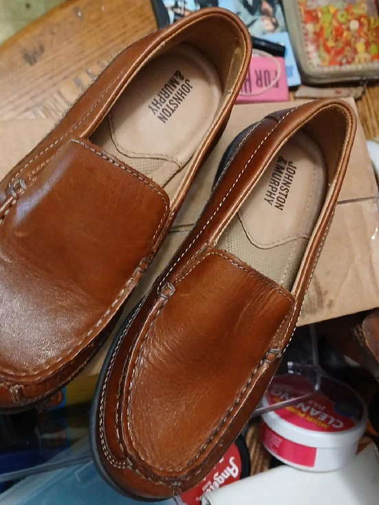 Johnston & Murphy Cognac Leather Slip-On Loafers,youth sz.7.5M