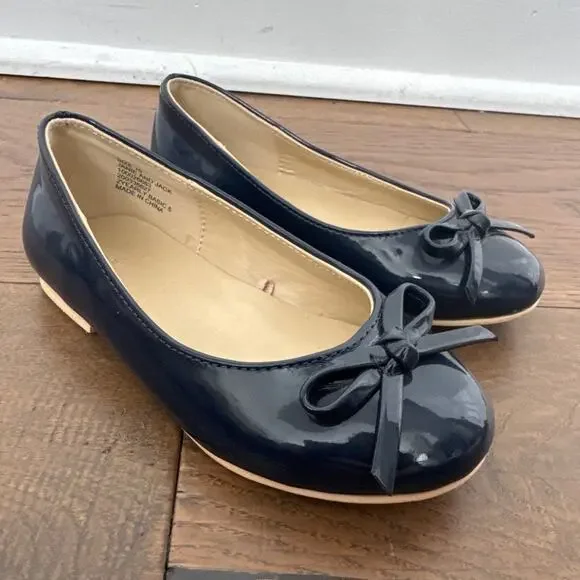 Janie and Jack Patent Bow Ballet Flats Shoes Navy Blue Girls Size 10