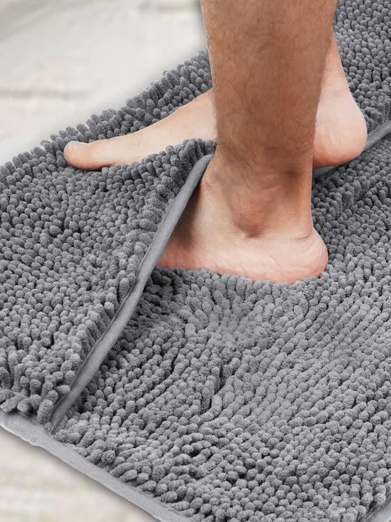 whatAMate Feet Dryer Bath Mat No Bend Chenille Rug Gray Non Slip Quick Dry NEW
