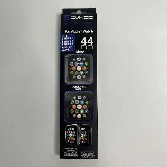 apple watch bumper cases series 4 5 6 translucent black‎ clear 44mm in box