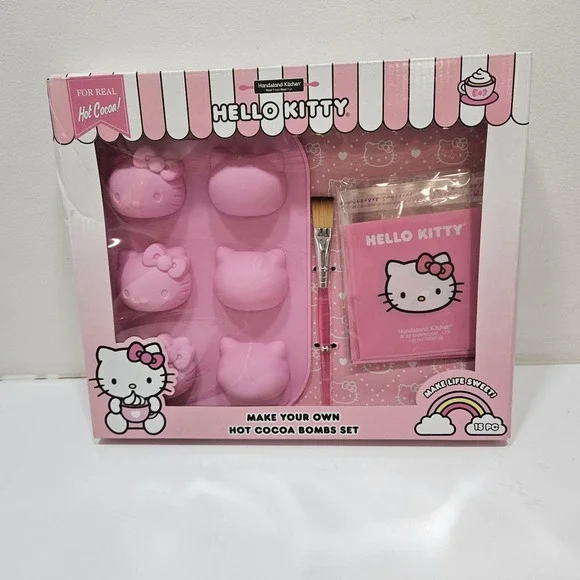Hello Kitty Hot Cocoa Bombs Set 15 Pc. Silicone Mold, Brush, Gift Bags & Book