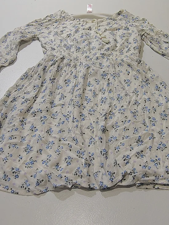 Justice Cream Dress with Blue and Lilac Floral Print 100% Viscose Size 10