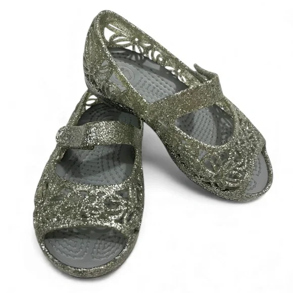 CROCS Isabella Glittery Silver Mary Jane Jelly Shoes Baby/Toddler 7