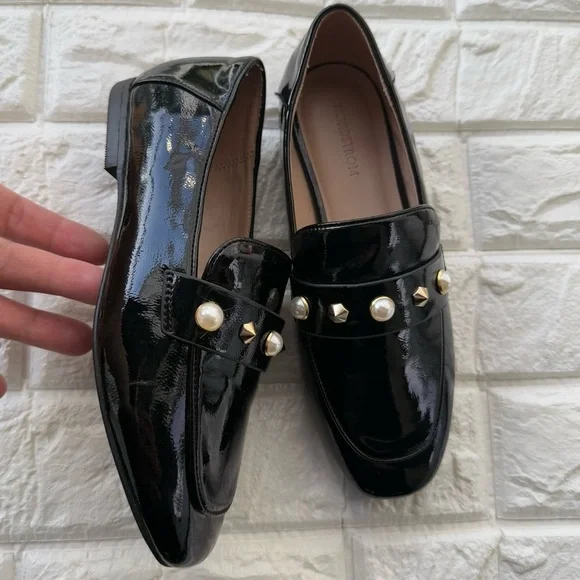 Nordstrom Girls Kids' Faye Patent Leather Loafer Black SZ 3 New studded loafers
