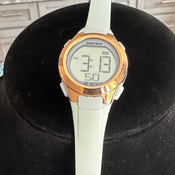 Armitron Digital Watch - Light Grey Strap, Rose Gold Case
