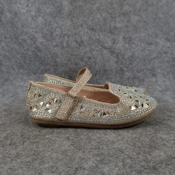 Link Shoes Kids Toddler 7 Mary Jane Flats Adjustable Strap Rhinestone Sparkly