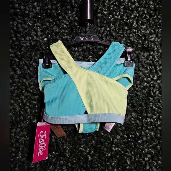 Justice Aqua and Lime Kids Bikini Swim Suit