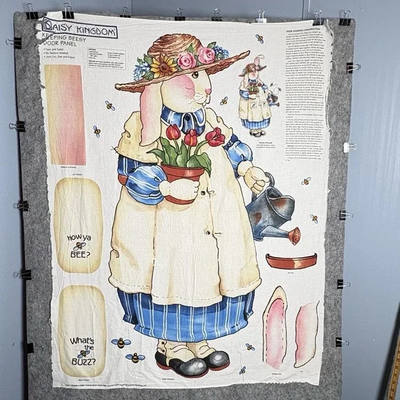 Daisy Kingdom Keeping Beesy Bunny‎ Door Panel Fabric Rabbit Floral #3833 New