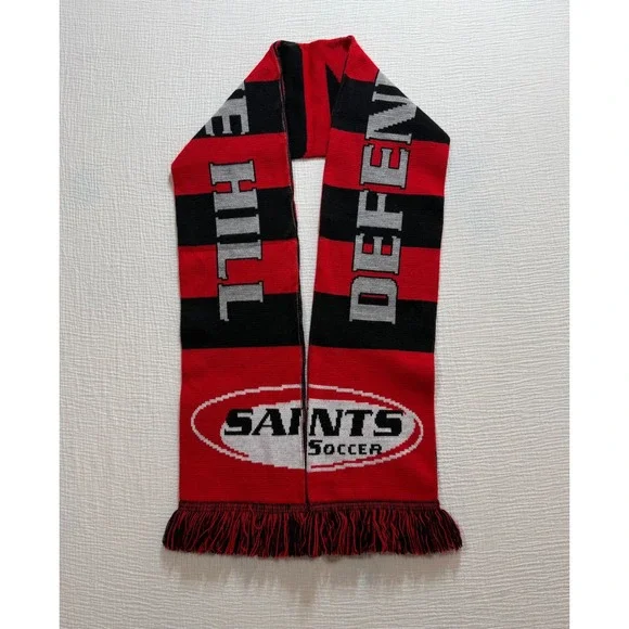 Saints Soccer Scarf Red Black Knit Fringe Team Fan Merchandise‎ Ruffneck Scarves