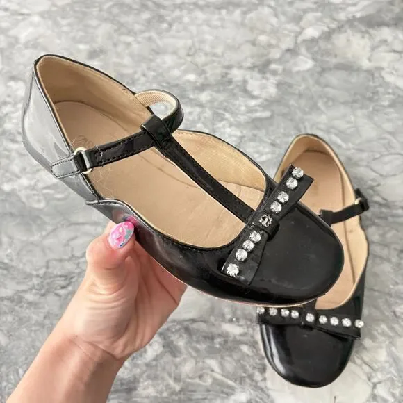 ZARA Girls Rhinestone Mary Jane Flats Dress Shoes Black Size 31
