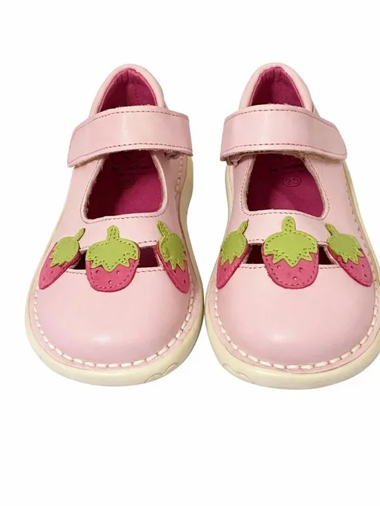 Faro, Spain Pink Real Leather Pink Girls Shoes mMary Janes Strawberry 8 NEW $90