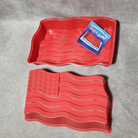 (2) Vintage Jell-O Cool Whip American Flag Wavy Gelatin Mold Red Patriotic USA