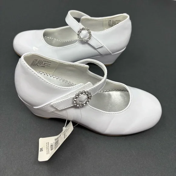 CHRISTIE & JILL: White Glossy Dress Shoes; Sparkle Embellishment, Kid Size 1.NEW