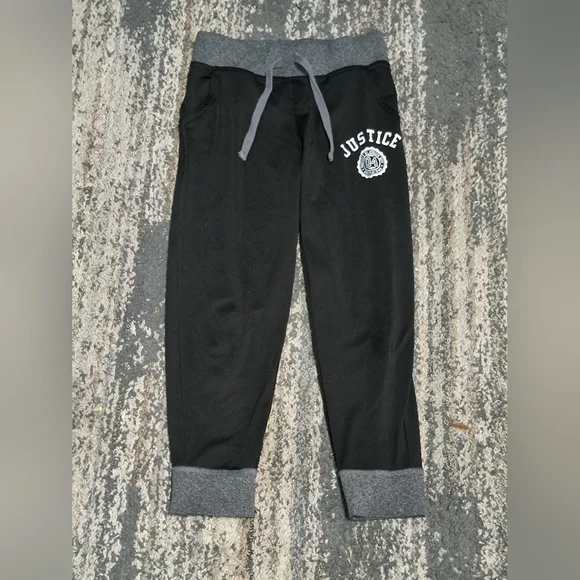 Justice Kids Black Joggers with Gray Trim