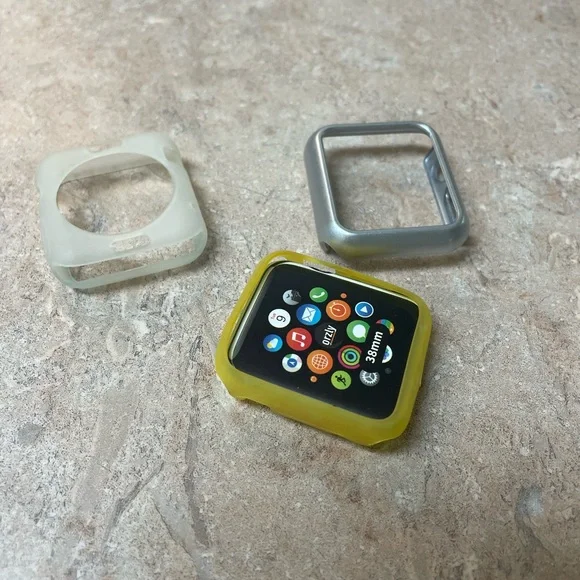 Bundle of 3 Silicone and Plastic Smart Watch Face Cases, 38 mm Face