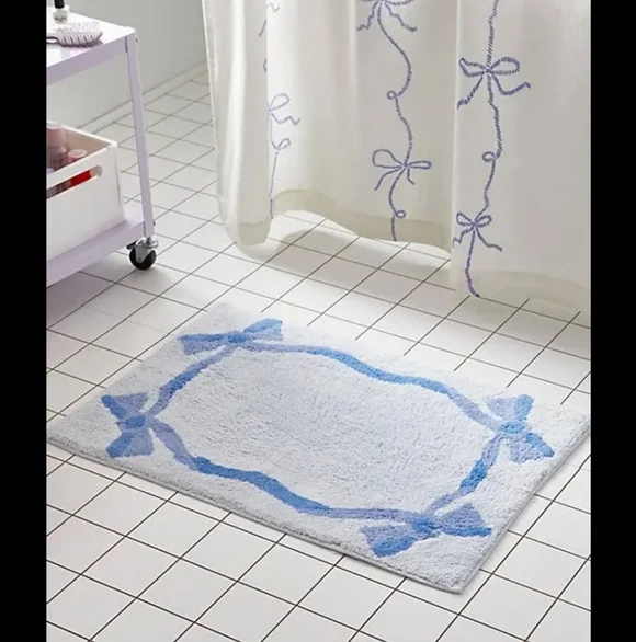 Blue Cute Bath Mat Lacey Bows New In Package