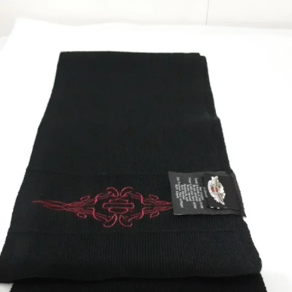 HARLEY‎ DAVIDSON Black and Red Embroidered Men's Scarf