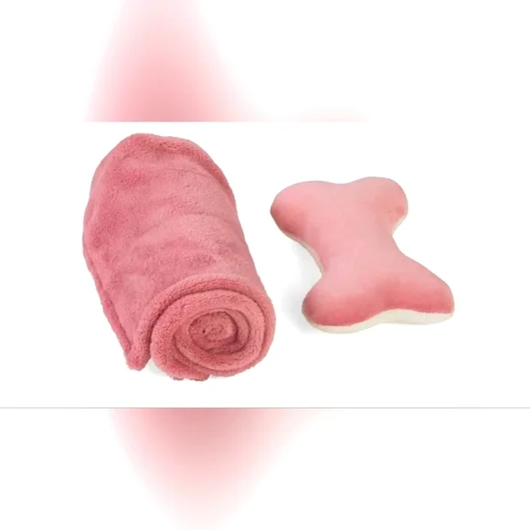 Petco Essentials Blush Pink Small Pet Bed Blanket & Plush Squeaky Toy (2 sets)
