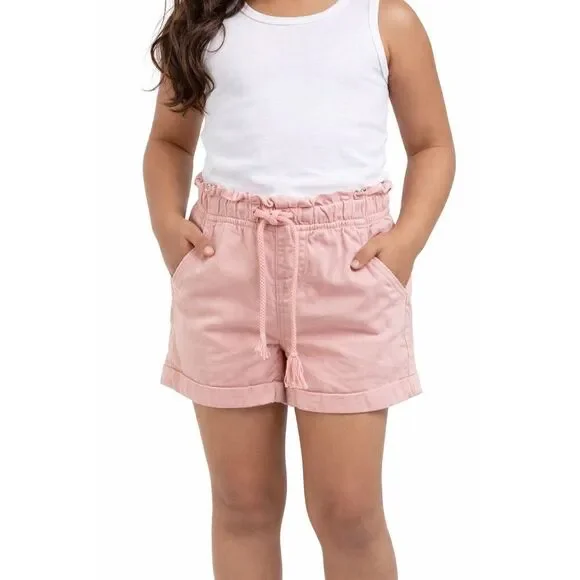 Justice Girls Pink Paperbag Waist Drawstring Cotton Shorts Size 6 Casual Summer
