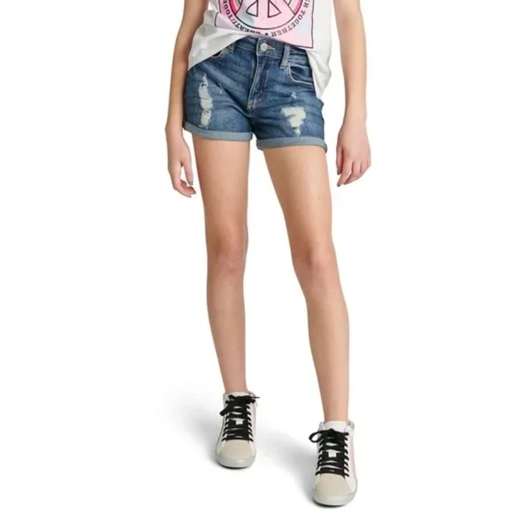 Justice Girls Distressed Mini Mom Denim Shorts