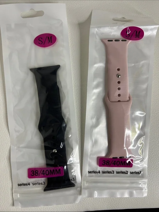 NWT Silicone Apple Watch Bands - Black & Blush Pink (38/40mm) - S/M