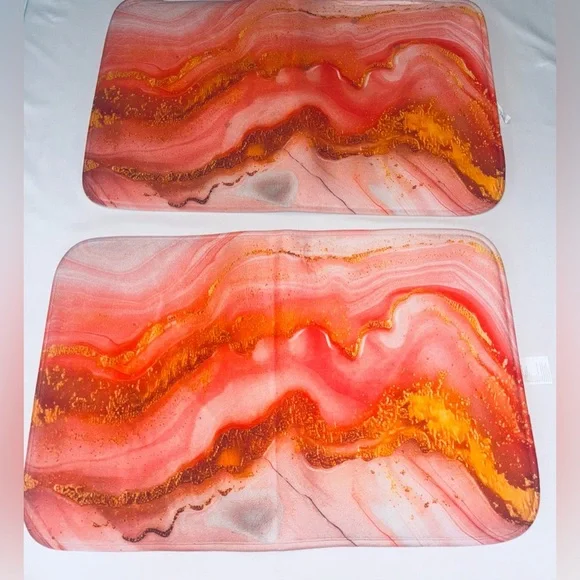 Vibrant Red and Orange Abstract Bath Mats