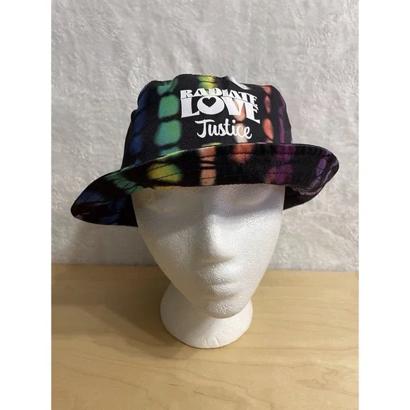 Justice Girls Rainbow Tie Dye Radiate Love Bucket Hat Black‎ Multi