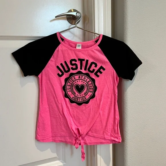 Justice Kids Tee Pink and Black with Front Tie Detailing Size 12