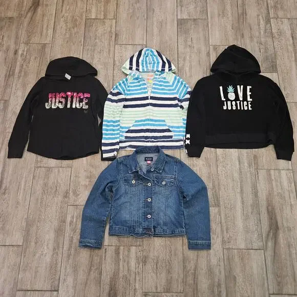 Girls Hoodie & Denim Jacket Lot of 4 Size 7/8 Justice Old Navy‎ Childrens Place