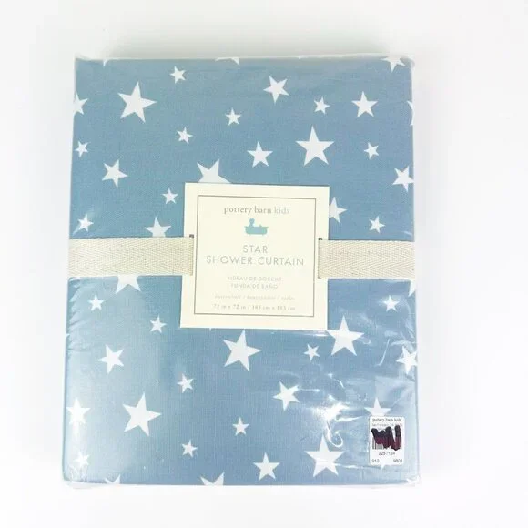 NEW Pottery Barn Kids Star Cotton Shower Curtain Dusty Blue 72x72