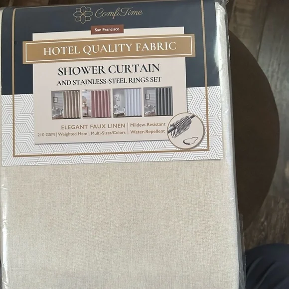Faux Linen Shower Curtain Set - Cream
