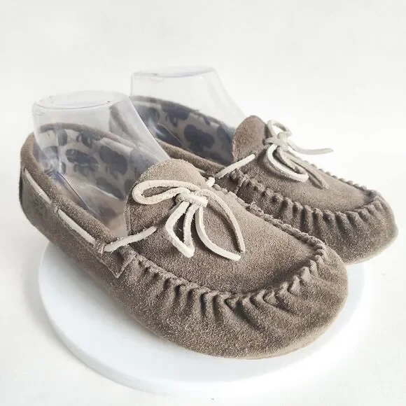 UGG‎ Kids Gray Suede Faux Fur Ryder Jungle Moccasin Slippers 1005160K US Size 4