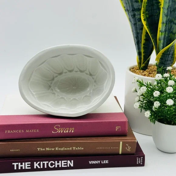 Vintage White Ironstone Fluted Oval Jelly Pudding Mold 6.5