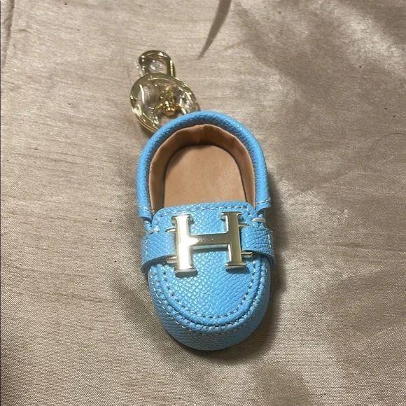 Blue Shoe Flat Loafer Gold Hardwear Keychain