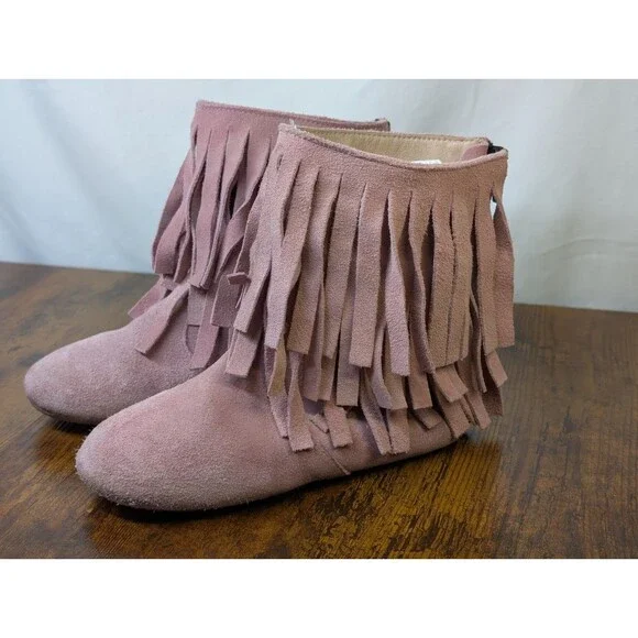 Monkey Feet Suede Fringe Boots Pink Zip Up Soft Sole Kids Size 5/6 Toddler