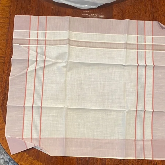 Vintage border Striped Handkerchief with dusty orange and Cream Accents