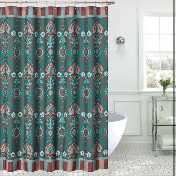 West Teal Floral Damask Medallion Modern Country Decorative 72