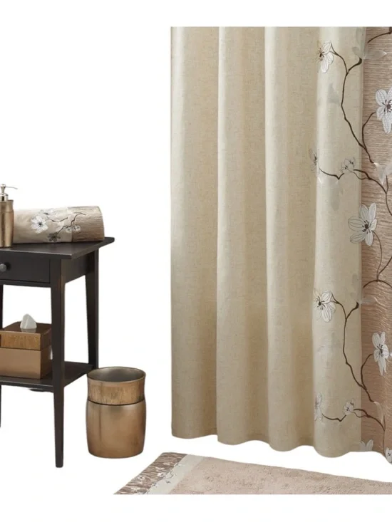 Croscill Magnolia Bronze Cloth Shower Curtain Embroidered Appliqué Flower Floral