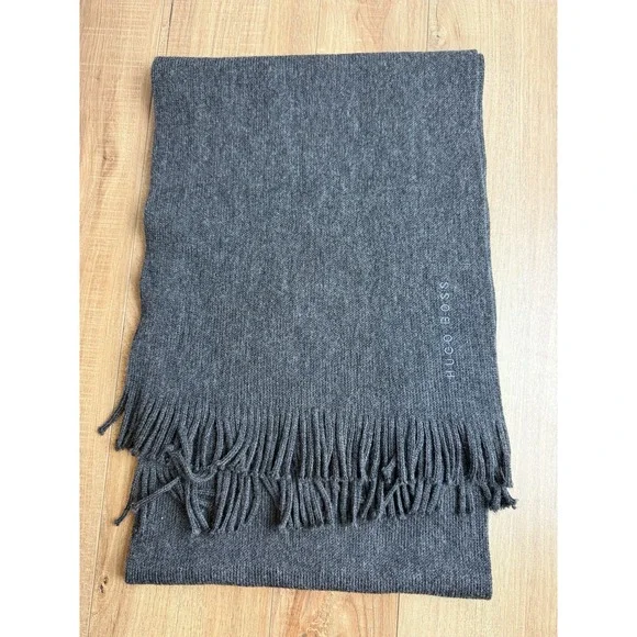 Boss Hugo‎ Boss Mens Grey Albas Wool Scarf One Size 11 x 60