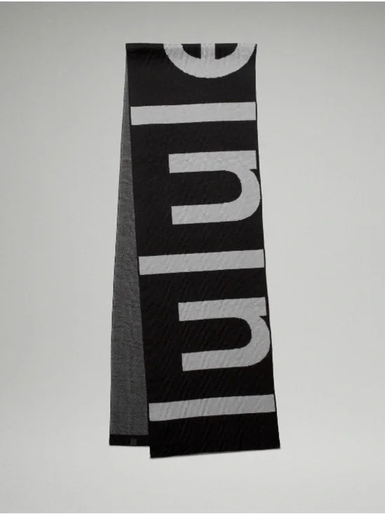 Lululemon Black and Gray Logo Knit Scarf
