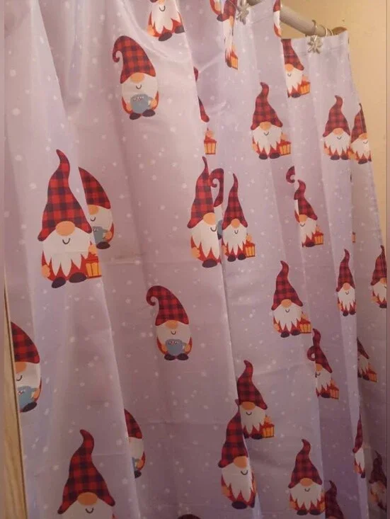 Festive Gnome Shower Curtain - Red Plaid Hats Like New