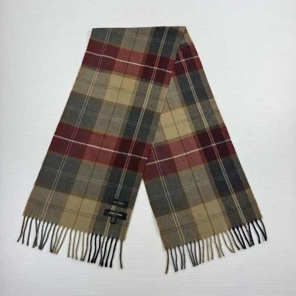 Linea Uomo Men’s Plaid Scarf Brown Tan Red Fringe Classic 100% Acrylic
