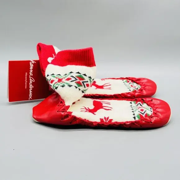 Hanna Andersson Shoes Girl 1Y Red Sock Knit Christmas Fair Isle Moccasin Slipper
