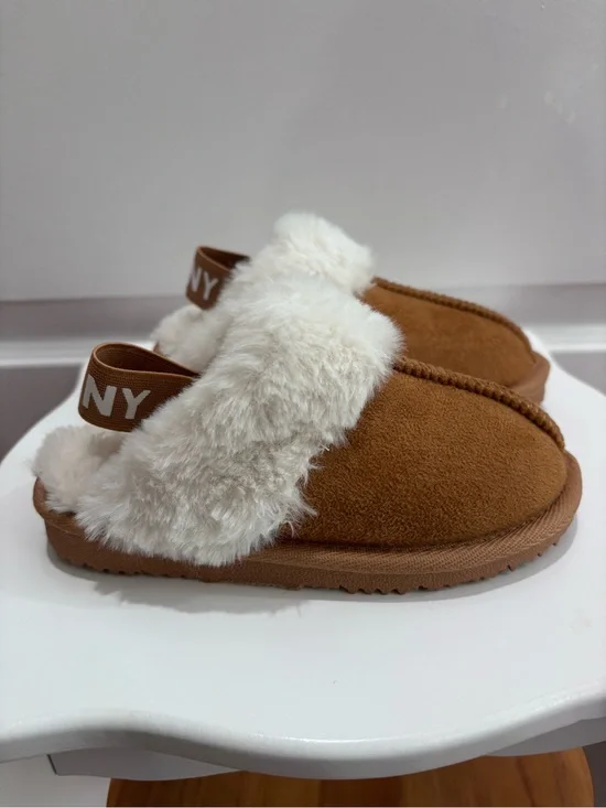 Kids Faux-Shearling Moccasin Slippers in Brown
