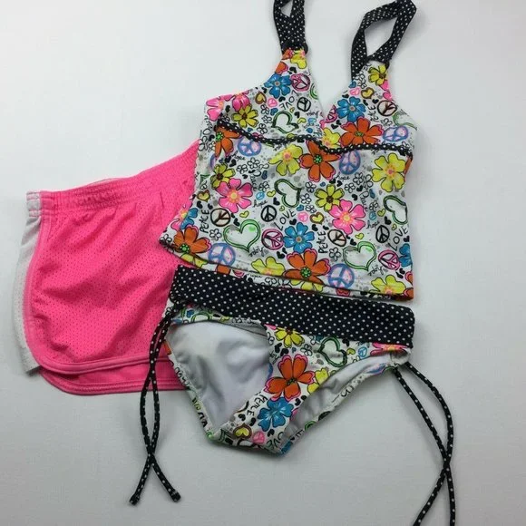 Justice Girl's Tankini Shorts Set Multi Floral 7-8
