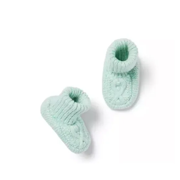 Janie & Jack Baby Cable Knit Sweater Bootie in Pastel Green Heather Size 3-6 Mon